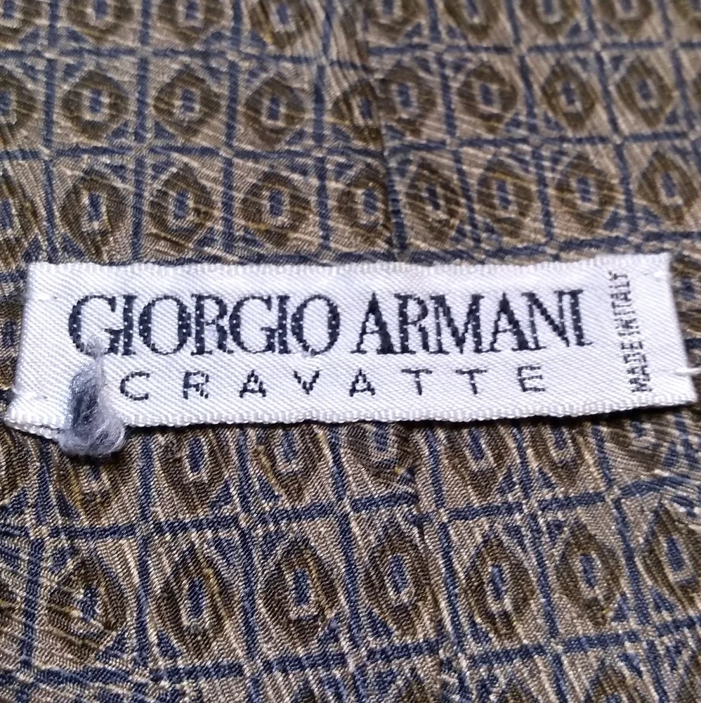 Giorgio Armani Tie, 100% Silk, Blue & Green & Grey Pattern, Made in Italy - Picture 4 of 10